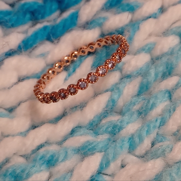 Aquamarine Eternity Ring Band 💙 18k Rose Gold ((( GORGEOUS ))) - Picture 6 of 7